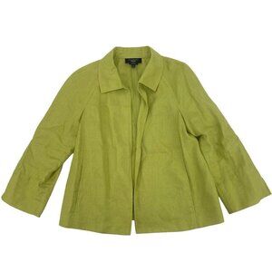 Talbots Women’s Size M Irish Linen Jacket Blazer Open Front Green Pockets